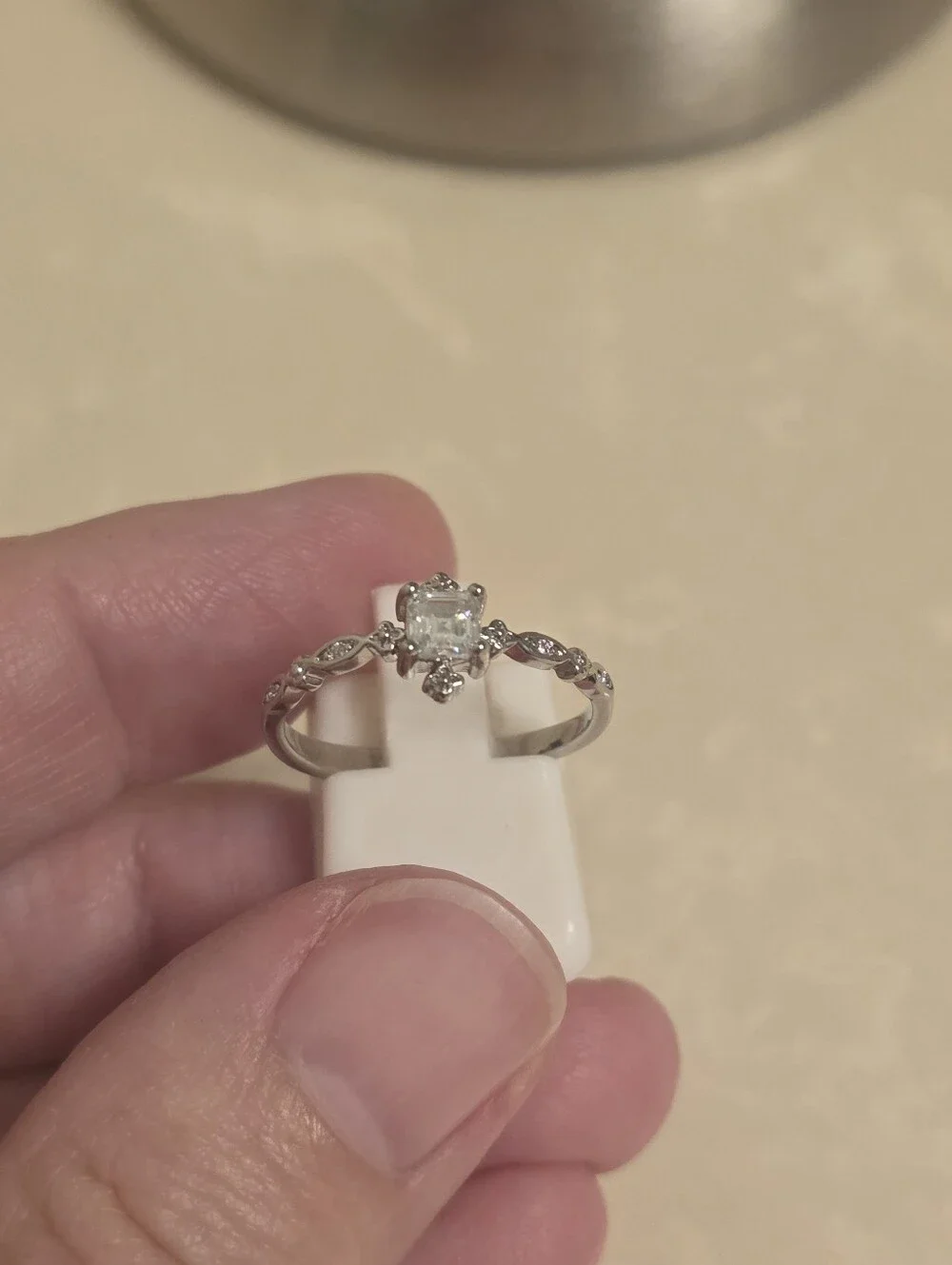 Silver CZ Antique Style Ring Size 8